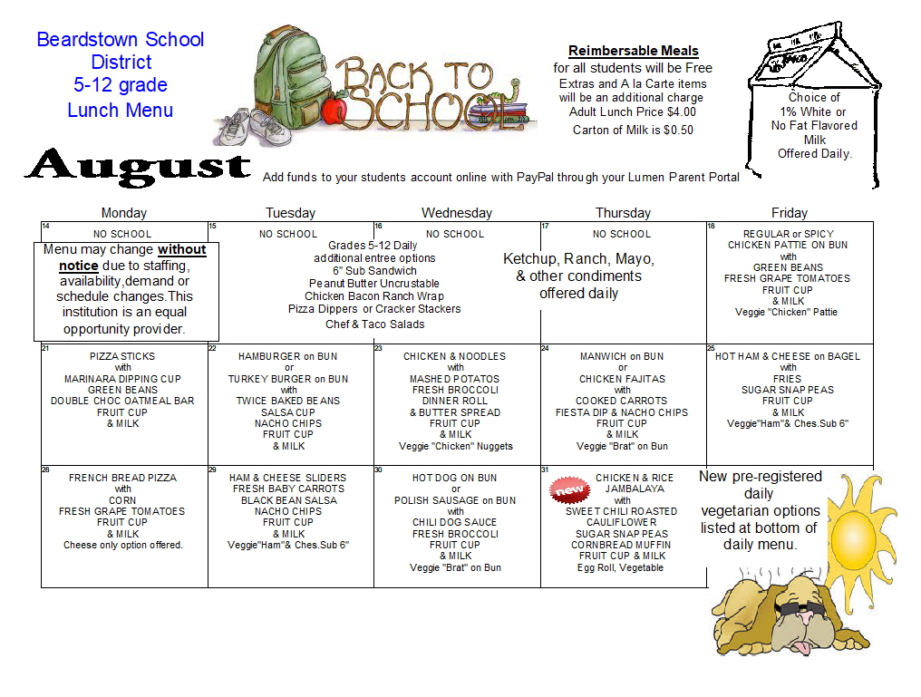 Beardstown CUSD 15 Lunch Menus